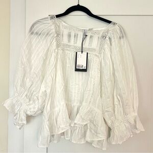 NWT: H&M Wuthering Heights Puff-Sleeved Blouse with Lace Trim